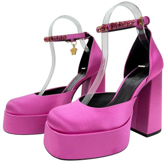 NEW Versace Aevitas Medusa Platform Crystals Pumps Pink Size 37 - Picture 3 of 12